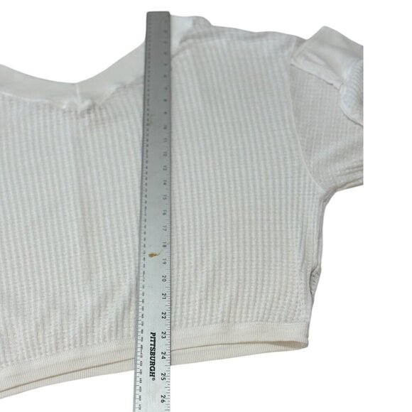 We The Free Waffle Tee Women's Size Large Ivory South Side Tee V-Neck Longline - Picture 9 of 10